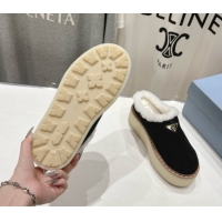 Good Quality Prada Suede and Wool Platform Mules Black 2025 1S715N 1027011
