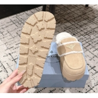 Popular Style Prada Suede and Shearling Platform Mules 4cm Beige 1XZ778 1027012