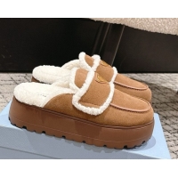 Pretty Style Prada Suede and Shearling Platform Mules 4cm Brown2 2025 1XZ778 1027013