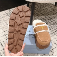 Pretty Style Prada Suede and Shearling Platform Mules 4cm Brown2 2025 1XZ778 1027013