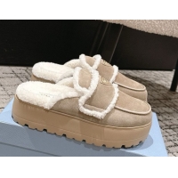 Purchase Prada Suede and Shearling Platform Mules 4cm Taupe 2025 1XZ778 1027014