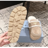 Purchase Prada Suede and Shearling Platform Mules 4cm Taupe 2025 1XZ778 1027014