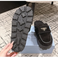 Top Design Prada Suede and Shearling Platform Mules 4cm Black 2025 1XZ778 1027015
