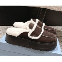 Grade Quality Prada Suede and Shearling Platform Mules 4cm Dark Brown 1XZ778 1027016