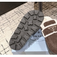 Stylish Prada Suede and Shearling Platform Mules 4cm Dark Brown 2025 PR101107 1027017