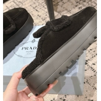 Durable Prada Suede and Shearling Platform Mules 4cm Black 2025 PR101107 1027021