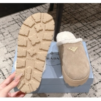 Hot Style Prada Suede and Shearling Platform Mules 4cm Taupe 2025 PR102702 1027023