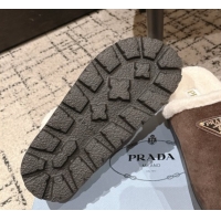 Shop Duplicate Prada Suede and Shearling Platform Mules 4cm Dark Brown 2025 PR102702 1027024