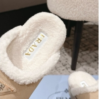 Luxury Prada Suede and Shearling Platform Mules 4cm Beige 2025 PR102702 1027026