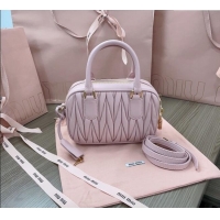 Top Design Miu Miu Matelasse Nappa Leather Top Handle Bag 5BB123 Alabaster Pink 2025