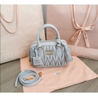 Luxury Cheap Miu Miu Matelasse Nappa Leather Top Handle Bag 5BB123 Light Grey 2025