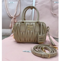 Well Crafted Miu Miu Matelasse Nappa Leather Top Handle Bag 5BB123 Beige 2025