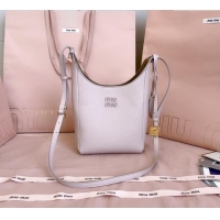 Luxury Discount Miu Miu Leather bucket bag Water 5BE099 Lily Pink 2025