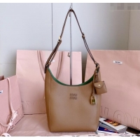 Fashion Discount Miu Miu Leather bucket bag 5BE098 Caramel Brown 2025