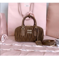 Luxury Discount Miu Miu Arcadie matelasse suede top handle bag 5BB142 Cocoa Brown 2025