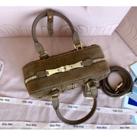 Luxury Discount Miu Miu Arcadie matelasse suede top handle bag 5BB142 Cocoa Brown 2025