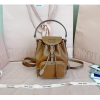 New Fashion Miu Miu Leather Mini Backpack Bag 5BZ045 Cognac Brown 2025