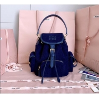Most Popular Miu Miu Corduroy backpack bag 5BZ043 Navy Blue 2025