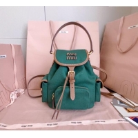 Low Cost Discount Miu Miu Canvas and leather backpack bag 5BZ043 Billiard Green 2025