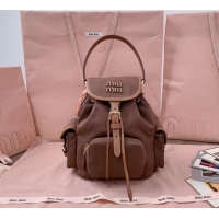 Luxury Classic Miu Miu Canvas and leather backpack bag 5BZ043 Cocoa Brown 2025
