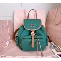 Fashion Discount Miu Miu Canvas and leather backpack bag 5BZ042 Billiard Green 2025
