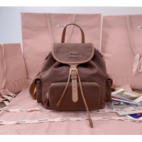 Top Grade Miu Miu Canvas and leather backpack bag 5BZ042 Cocoa Brown 2025