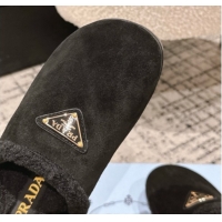 Sophisticated Prada Suede and Shearling Flat Mules Black 2025 PR102702 1027027