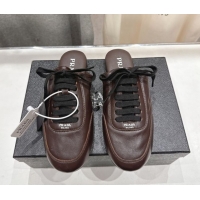 Low Price Prada Collapse Nappa Leather Lace-up Flat Mules Brown 1E989N 1027032