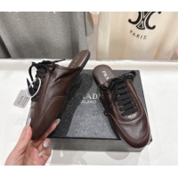 Low Price Prada Collapse Nappa Leather Lace-up Flat Mules Brown 1E989N 1027032