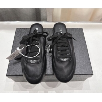 Sophisticated Prada Collapse Nappa Leather Lace-up Flat Mules Black 2025 1E989N 1027034
