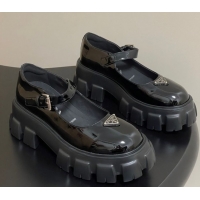Classic Hot Prada Patent leather Monolith Platform Mary Janes Shoes 5cm Black 2025 1F080O 1027038