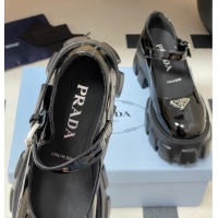 Classic Hot Prada Patent leather Monolith Platform Mary Janes Shoes 5cm Black 2025 1F080O 1027038