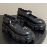Good Quality Prada Brushed leather Monolith Platform Mary Janes Shoes 5cm Black 2025 1F080O 1027039