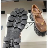 Luxurious Prada Faded Leather Monolith Platform Mary Janes Shoes 5cm Brown 2025 1F080O 1027041