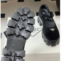 Good Looking Prada Suede Monolith Platform Mary Janes Shoes 5cm Black 2025 1F080O 1027042