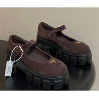 Good Product Prada Suede Monolith Platform Mary Janes Shoes 5cm Dark Brown 2025 1F080O 1027044
