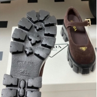 Good Product Prada Suede Monolith Platform Mary Janes Shoes 5cm Dark Brown 2025 1F080O 1027044