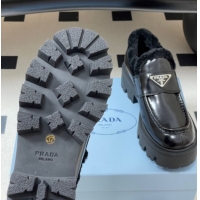 Best Product Prada Brushed Leather and Wool Platform Loafers 5cm Black 2025 1D185O 1027046