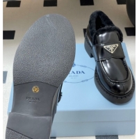 Sumptuous Prada Brushed Leather and Wool Loafers Black 2025 1D246M 1027047