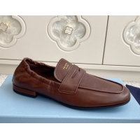 Shop Duplicate Prada Shuffle Antiqued Leather Loafers Cognac Brown 1027052