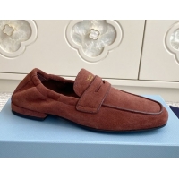 Top Design Prada Shuffle Antiqued Suede Loafers Brown 1D051O 1027055