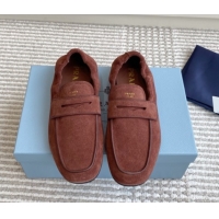 Top Design Prada Shuffle Antiqued Suede Loafers Brown 1D051O 1027055
