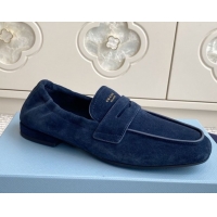 Best Price Prada Shuffle Antiqued Suede Loafers Blue 2025 1D051O 1027056