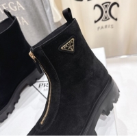 Charming Prada Suede Platform Booties 5cm with Zip Black 2025 1T328O 1027060