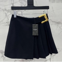 Famous Brand Saint Laurent Pleated Mini Skirt 1015 Black 2025