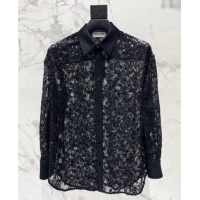 Promotional Saint Laurent Crochet Lace Shirt with Sequins 1015 Black 2025