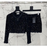 Luxury Discount Saint Laurent Sequins Top and Skirt YSL111501 Black 2025