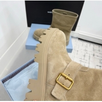 Good Quality Prada Leather Platform Booties 5cm with Buckle Beige 2025 1U187O 1027066