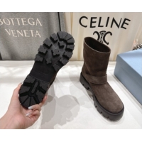 Duplicate Prada Suede Platform Booties 5cm with Buckle Dark Brown 2025 1U187O 1027068