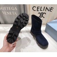 Sumptuous Prada Suede Platform Booties 5cm with Buckle Blue 2025 1U187O 1027069